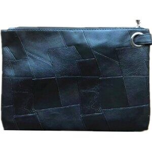 Women's Black Splicing Pu Leather Zipper Trendy Designer Wristlet Elegant Clutch